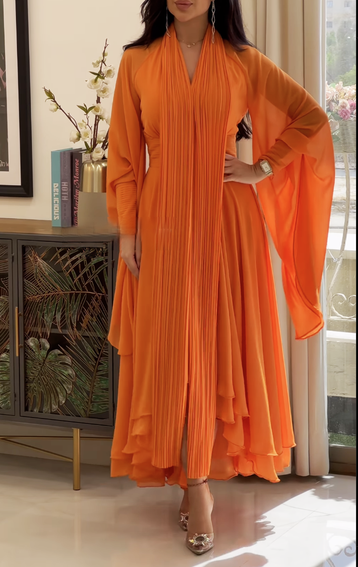 Chiffon Long Orange Dress Jalabiya（delivery in 2-5 days）