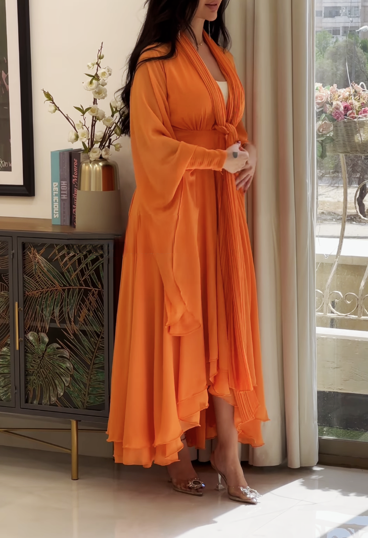 Chiffon Long Orange Dress Jalabiya（delivery in 2-5 days）