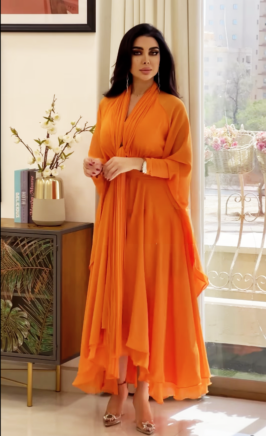 Chiffon Long Orange Dress Jalabiya（delivery in 2-5 days）