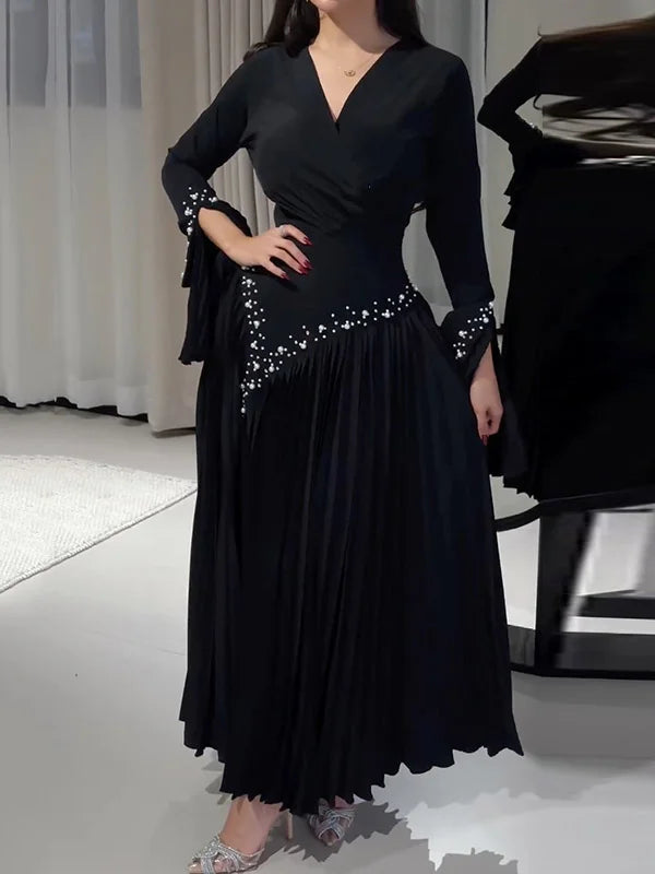 Elegant V Neck Black Evening Party Maxi Dress
