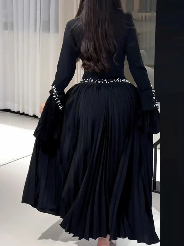 Elegant V Neck Black Evening Party Maxi Dress