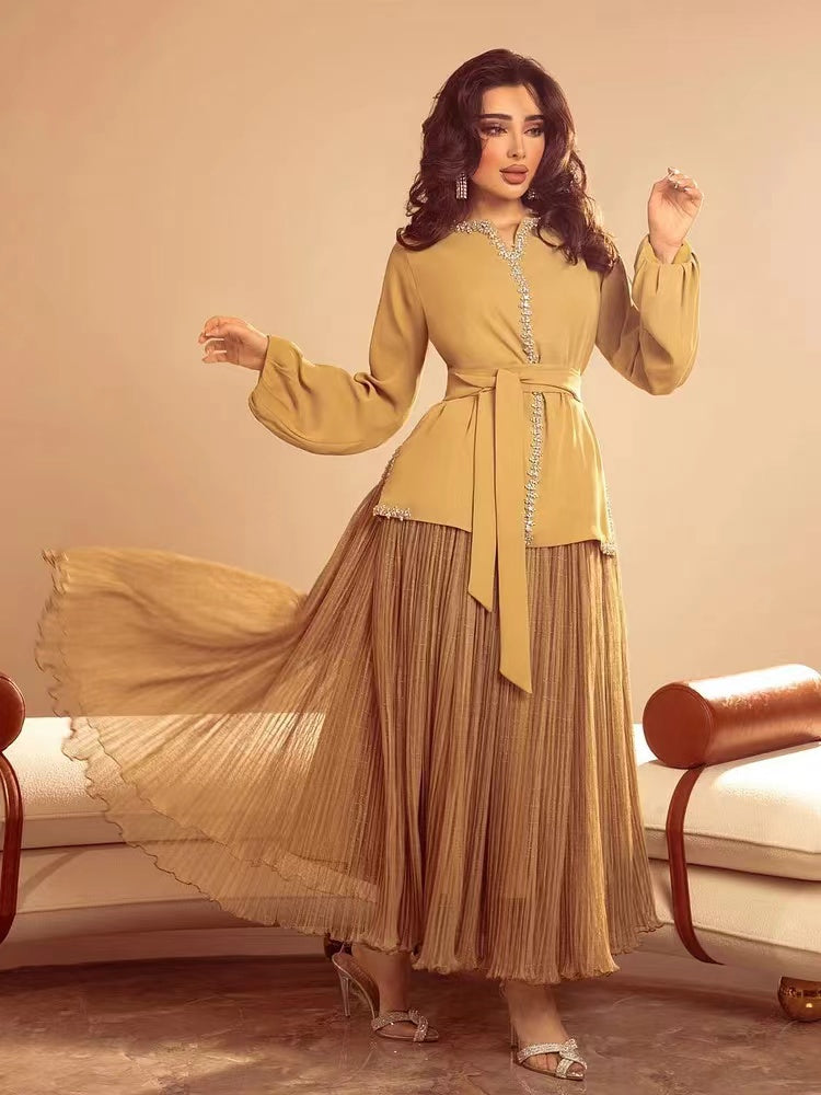 Chiffon Elegant Sets Khaki Two Piece（delivery in 2-5 days）