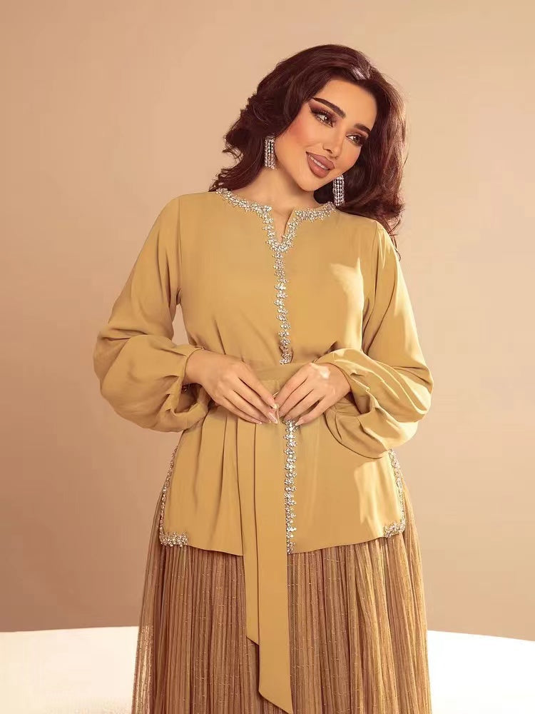 Chiffon Elegant Sets Khaki Two Piece（delivery in 2-5 days）